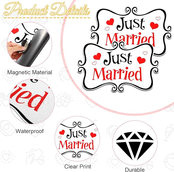 2 Pcs Large Just Married Car Decorations Just Married Car Magnets Sign - Image 6
