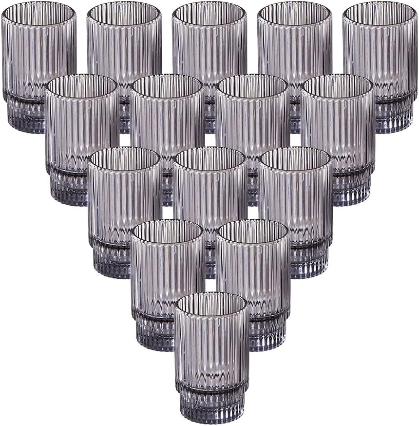 Serene Spaces Living 3.75in Smoke Ribbed Glass Votive Holder, Decorative by SereneSpacesLiving