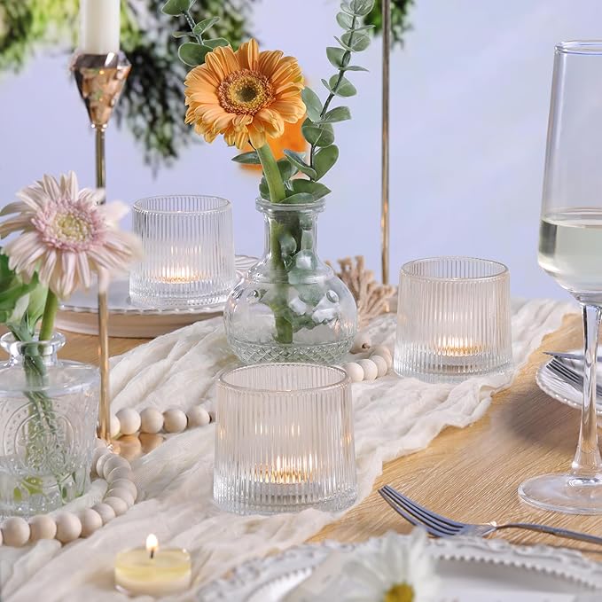 DARJEN Clear Ribbed Tealight Votive Candle Holders Set of 10- Tea Light Candle - Image 7