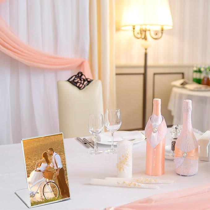 Ctosree 12 Pcs Acrylic Photo Frame L shape Slant Back Desktop Photo Frames - Image 5