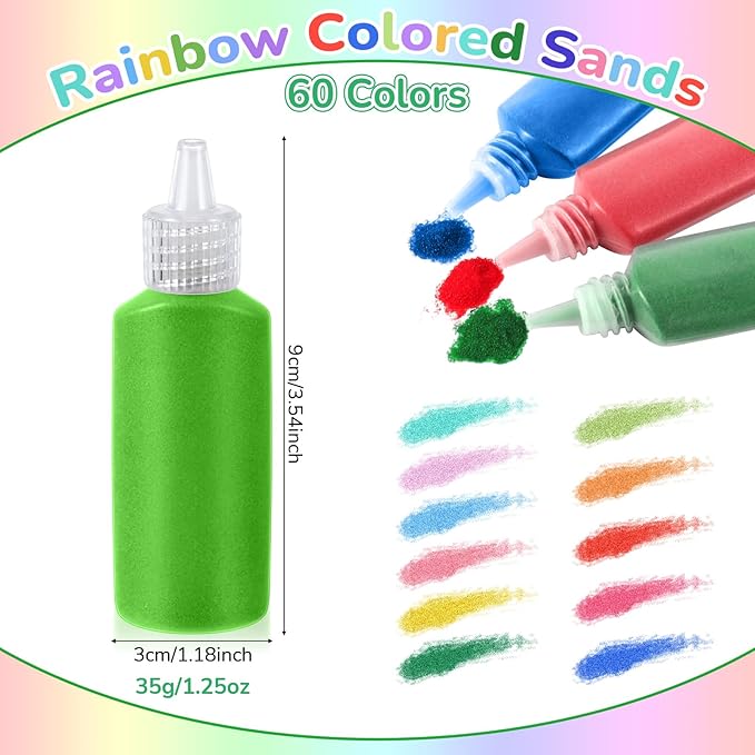 Wettarn 120 Pcs 1.25 oz Sand Art Bottle Kits 60 Colors of Sand and Bottle - Image 2