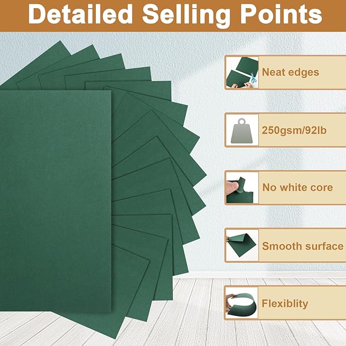 28 Sheets Dark Green Cardstock 8.5 x 11 Craft Paper, 92lb Heavyweight Christmas - Image 3