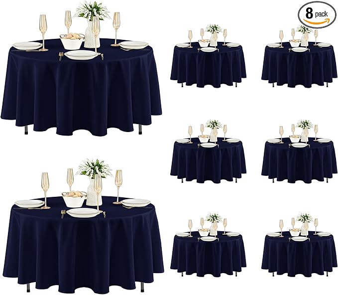 Fitable 8 Pack Round Tablecloths: Stain Resistant Wrinkle Free Circle Table by Fitable