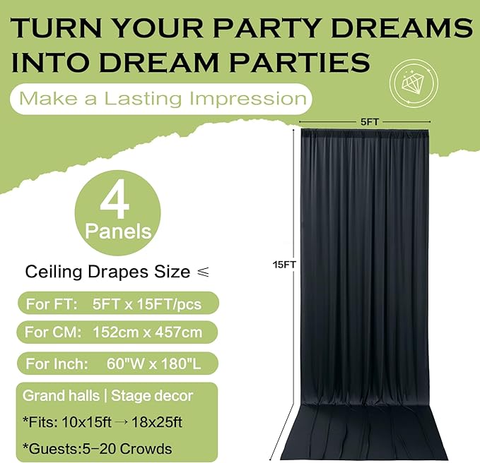 PartyVillage 20ft×15ft Black Backdrop Curtain - Image 6