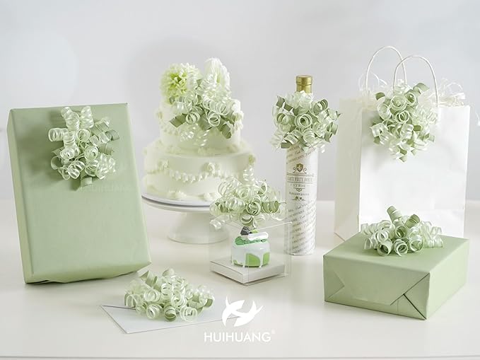 HUIHUANG Green Bows for Gift Wrapping Sage Green Gift Bows 5 inch x 8 Counts - Image 4