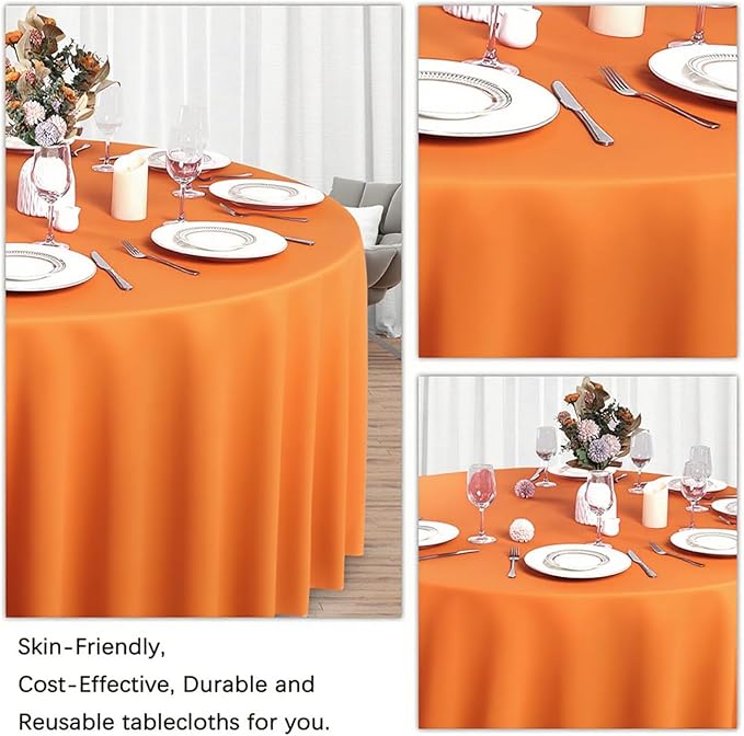 8 Pack Orange Round Tablecloth 120 Inch Stain and Wrinkle Resistant Round - Image 5
