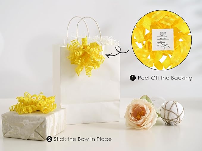 HUIHUANG Yellow Present Bows Gift Wrap Accessory Curly Ribbon Gift Bows 5 inch - Image 3
