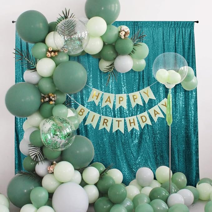 10Ft x 10Ft Teal Sequin Backdrop Curtain, Glitter Thick Not See Through Satin by Poise3EHome
