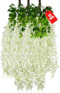 12 Pack Green White Wisteria Hanging Flowers, 3.44 Ft Fake Hanging Flowers by ZEBMOON