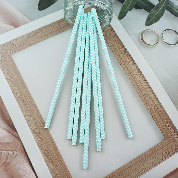 YAOSHENG Premium Disposable Waves Striped Drinking Paper Straws, Pack 100 Light - Image 3