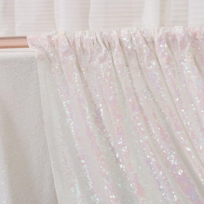 Poise3EHome White Iridescent Sequin Backdrop Curtains, 4 Panels 2FTx8FT Glitter - Image 4