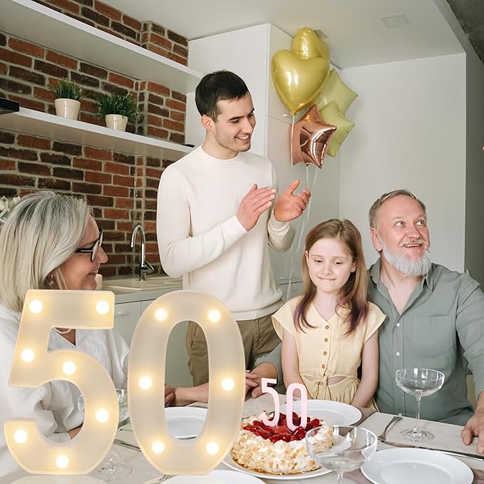 Decorative Led Light Up Numbers, 50th Birthday Decorations, Warm White Led - Image 3