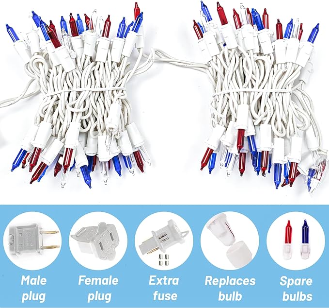 4th of July Decorations Lights Red White & Blue 200 Count 40 Feet Patriotic - Image 6