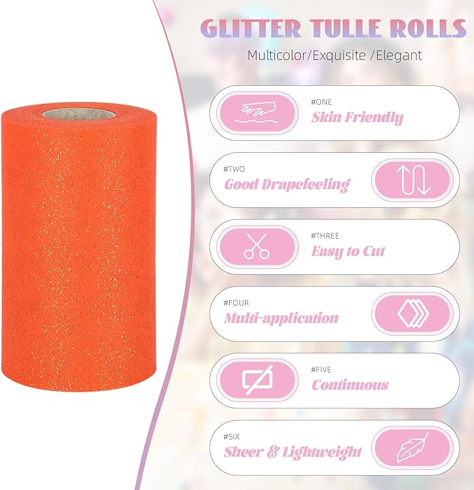 Glitter Tulle Rolls 6” by 50 Yards Sparkle Tulles Fabric Ribbon Sequin Tulle - Image 2