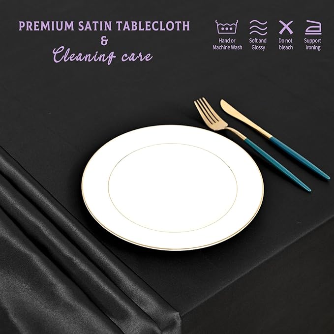 6 Packs Satin Tablecloth 57 x 108 Inch Black Rectangular Table Cloth Silk - Image 5