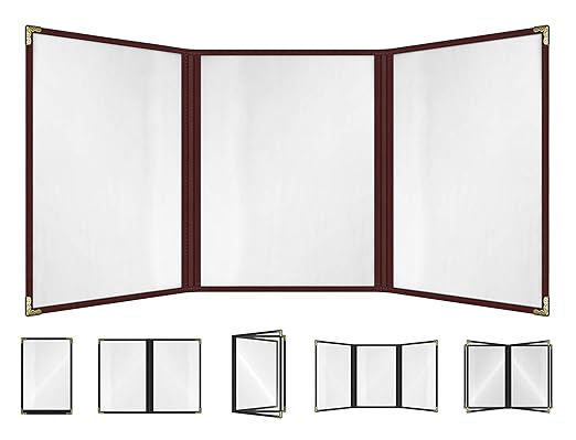 Goodsmart Restaurant Menu Covers – 25 Pack Burgundy 6-View Trifold 8.5" x 11" by ACISuperPower