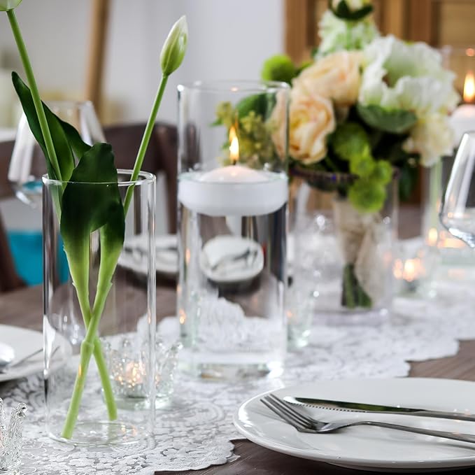 Cylinder Flower Vases 12PCS 10" 7.8" 6" Hurricane Candle Holders Pillar Votives - Image 5