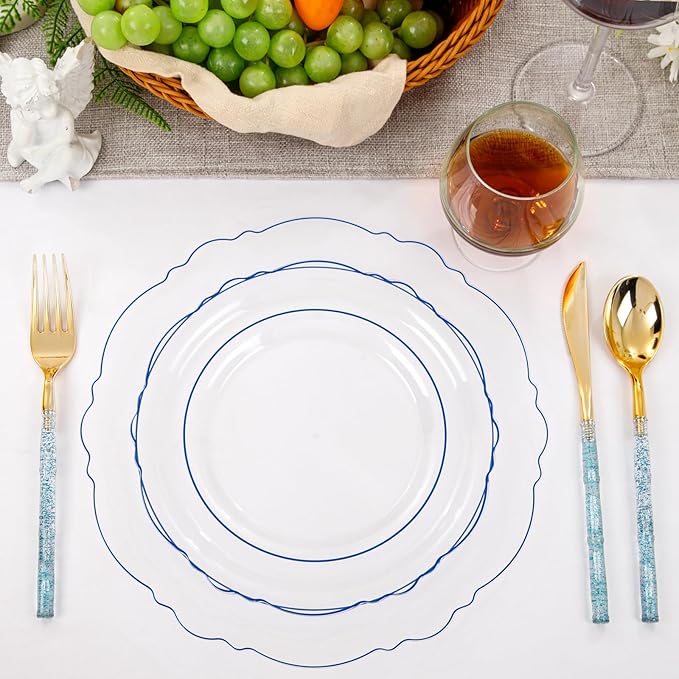 Liacere 150PCS Clear and Blue Plastic Plates-Clear and Blue Disposable Plates - Image 8