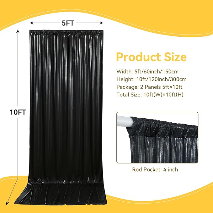 10x10 ft Wrinkle Free Black Sequin Backdrop Curtain - Image 6