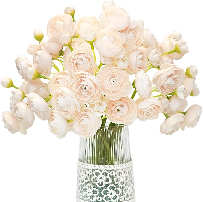 Letjolt Ranunculus Artificial Flower Light Champagne Silk Flowers Faux DIY by Letjolt