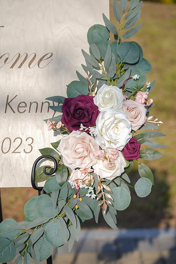 Ponatia Wedding Arch Flowers, Artificial Burgundy & Nude & Ivory Wedding Flowers - Image 6