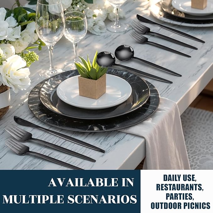 NOCCUR 40-Piece Stainless Steel Black Silverware Set - Image 9