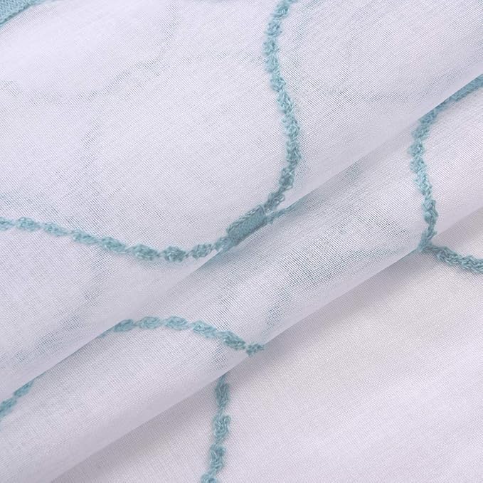 Embroidery Sheer Curtains Blue 84 Inches, Rod Pocket Voile Drapes - Image 5