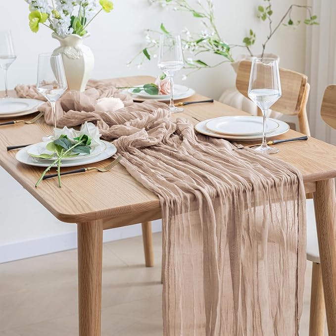 Asee'm 12pcs Cheesecloth Table Runner 120 Inches Long Nude Pink Boho Gauze - Image 6