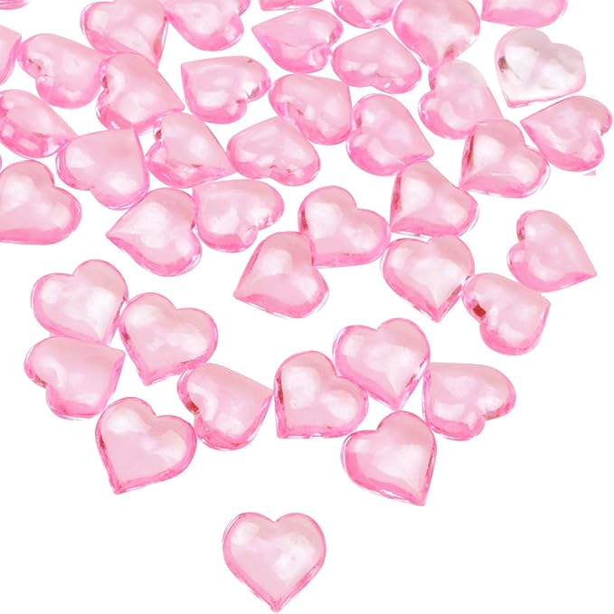 Fangoo 110 Pieces Pink Acrylic Heart Flat Back Heart Gems by Fangoo