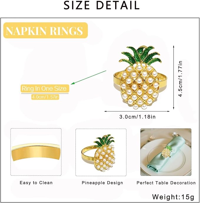 Napkin Rings Set of 8 Pearl Pineapple Napkin Rings - Image 8