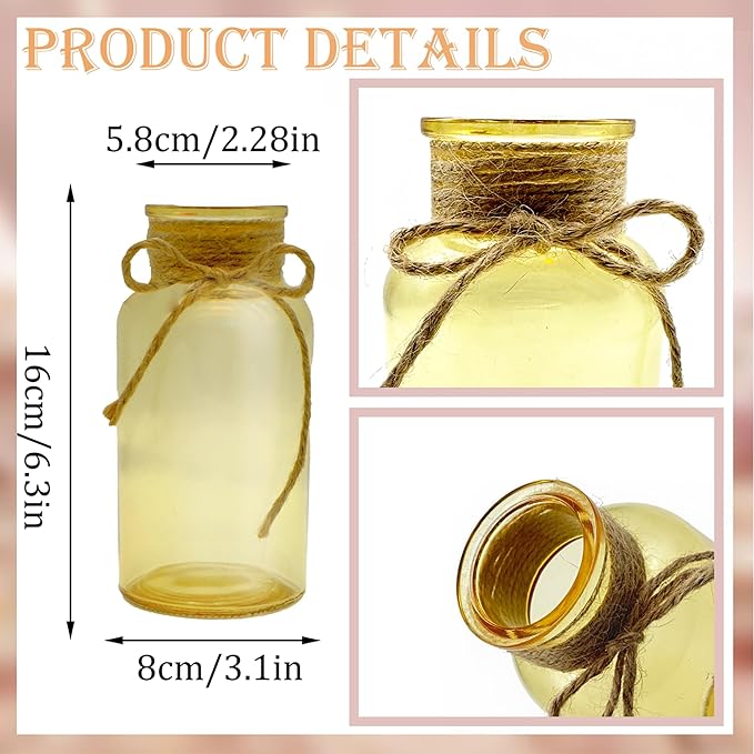 Vintage Glass Flower Vase，12 Pack Gold Amber Farmhouse Glass Centerpiece Vases - Image 3