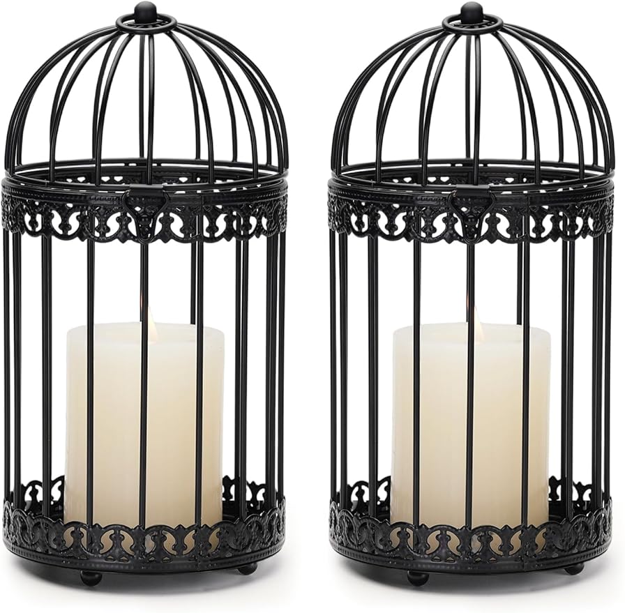 NUPTIO Vintage Bird Cage Lantern: Black Hanging Bird Cage Decor Candle Lanterns by Nuptio