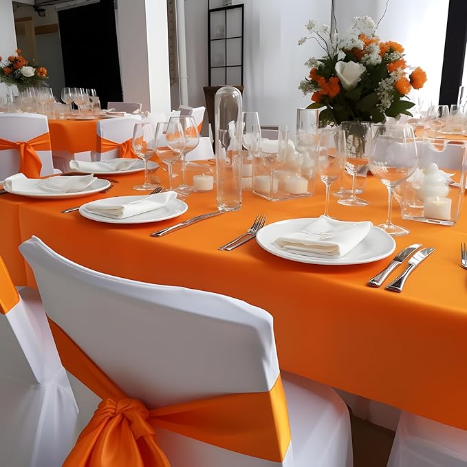 8 Pack Orange Tablecloth 60 x 126 Inch Rectangular Tablecloths - Image 3