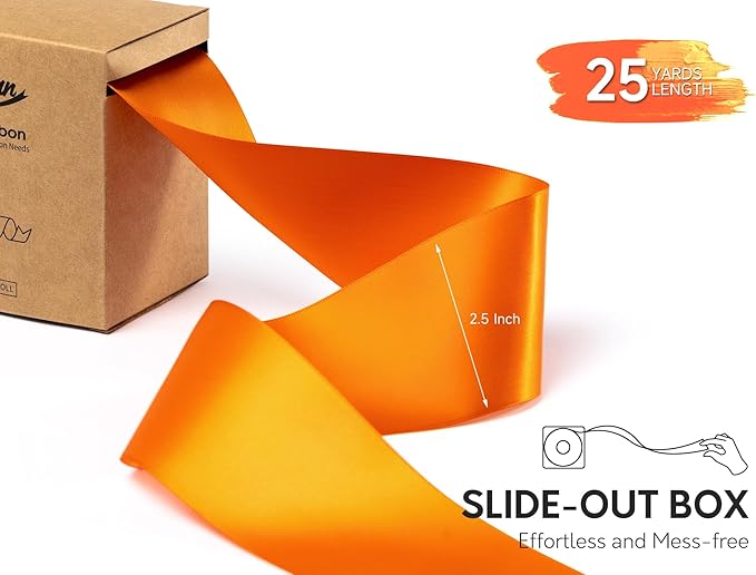 Orange Satin Ribbon 2.5 Inch Double-Faced 25 Yards - Image 2