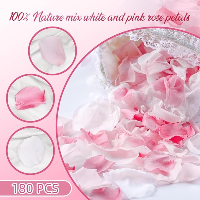 180 PCS Real Pink White Rose Flower Petals Confetti - Image 5