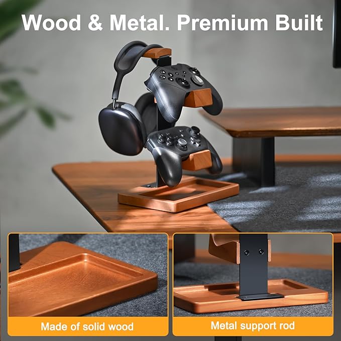 Solid Wood Controller Holder and Headphone Stand, Gaming Controller Stand - Image 3