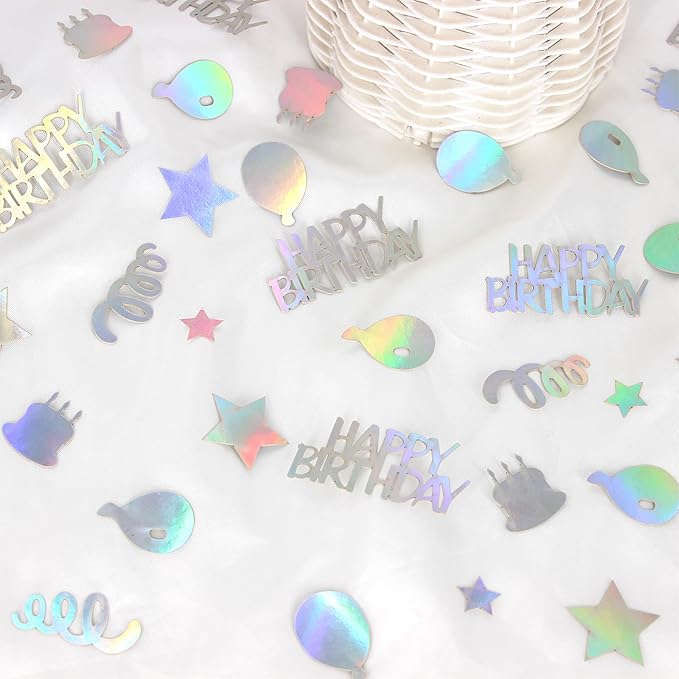 Happy Birthday Confetti for Table Iridescent Balloon Star Shaped Table Scatter - Image 5