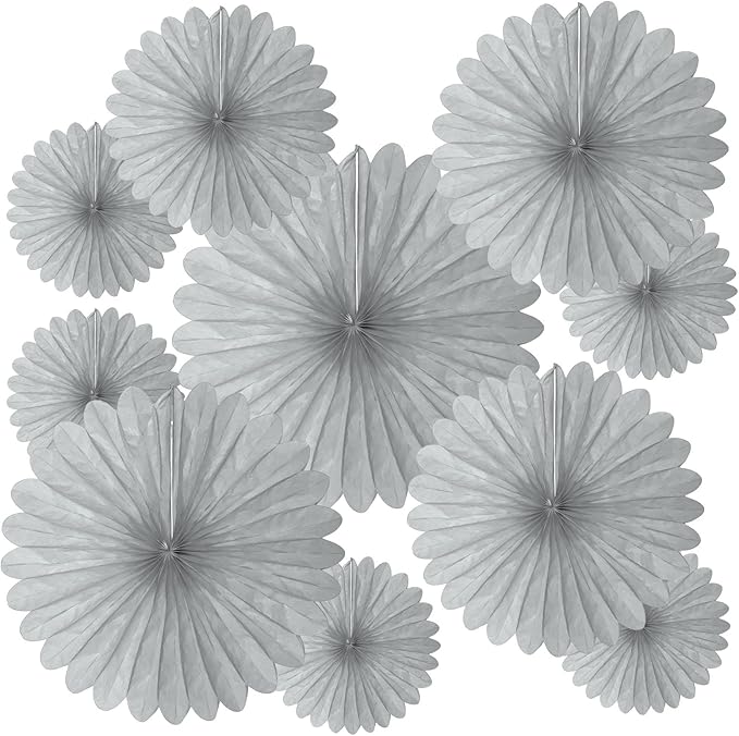 20 Pcs Silver Gray Hanging Paper Fan, Round Paper Fans Decorations Set by Tisspoms