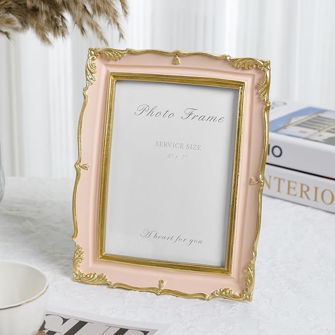 Cuspin Vintage Pink 5x7 Picture Frame, Ornate Textured Hand-Crafted Resin Frame - Image 3