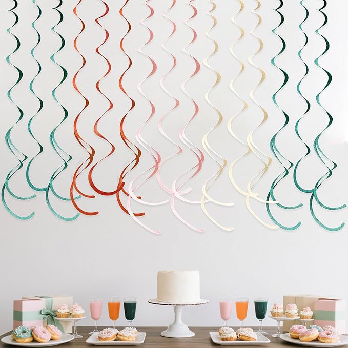 36 Pcs Boho Hanging Swirl Decorations Aqua Green Orange Pink Beige Felt Swirl - Image 5