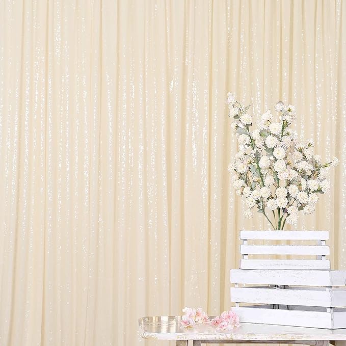 ShinyBeauty 20ftx10ft Sequins Fabric Backdrop Curtain-Ivory Backdrop by ShinyBeauty