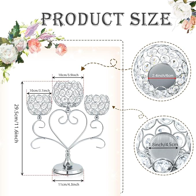 6 Pcs Silver 3-Arm Heart Tea Light Candle Holder - Image 2