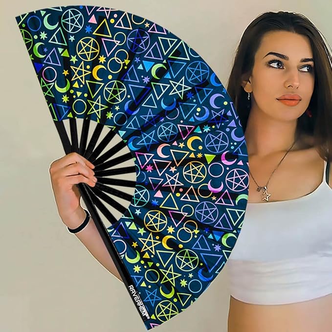 UV Glow Rave Fan, Bamboo Folding Clack Hand Fans Foldable - Image 3