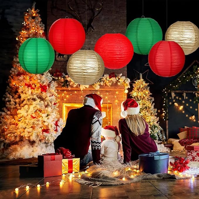 Green Red Paper Lanterns Decorative 12pcs Christmas Hanging Decorations - Image 2