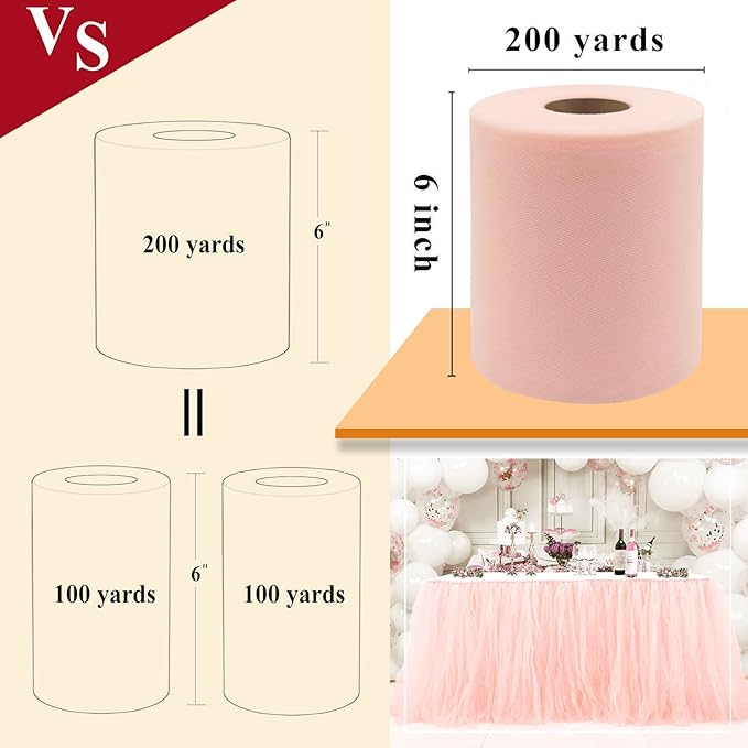 Blush Tulle Fabric Rolls 6 Inch by 200 Yards Fabric Spool Tulle Ribbon - Image 3