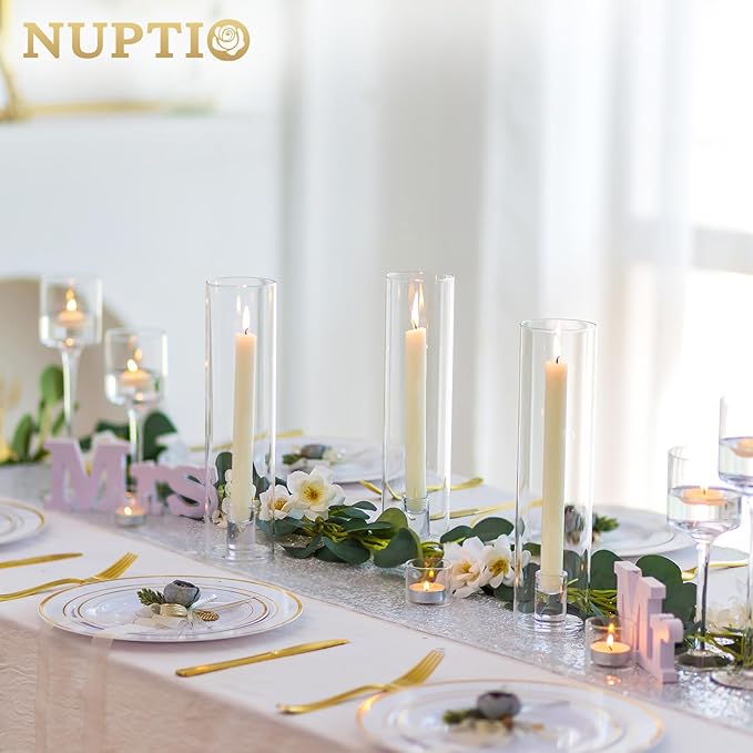 NUPTIO Hurricane Glass Candle Holders: Set of 2 Candlestick Holder - Image 8
