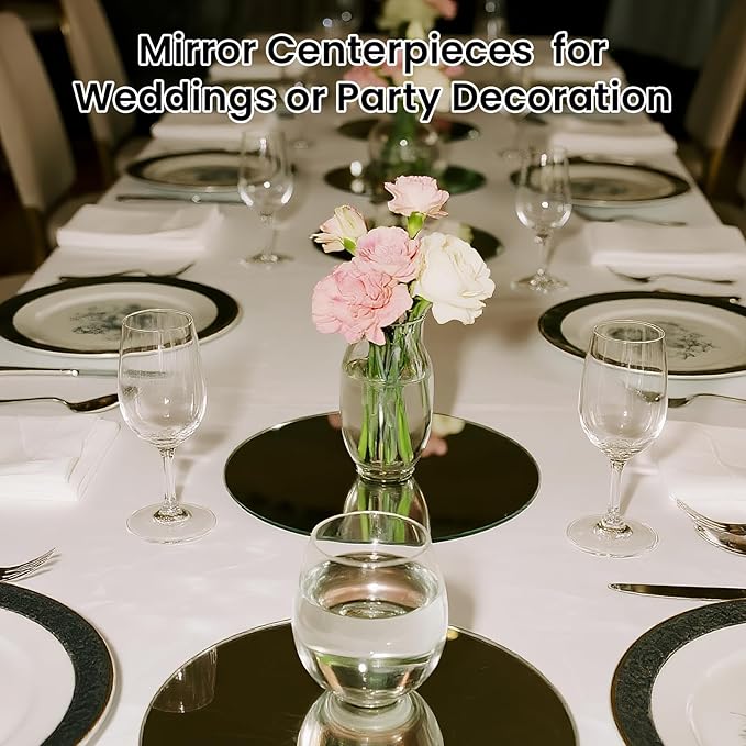 Round Mirror Centerpieces, Baby Shower Party, Glass Candle Trays - Image 4