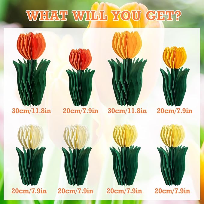 SUNBEAUTY 8 PCS Flower Honeycomb Decoration Tulip Honeycomb Decoration Mother's - Image 2