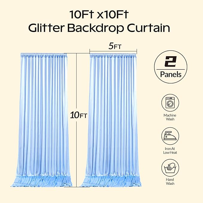 Blue Glitter Backdrop Curtain for Parties Wedding, 10Ft x 10Ft Satin Shimmer - Image 8