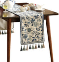 Decorative Small Linen Table Runner 63 Inches Long, Chinoiserie Blue Floral by bilingaier